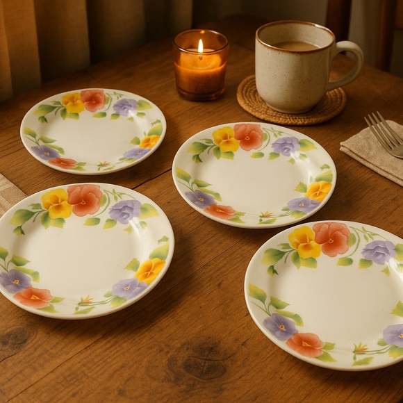 Corelle Summer Blush 7.25” Plates – Set of 4 –Pansy Floral Pattern Salad Dessert - Picture 6 of 6